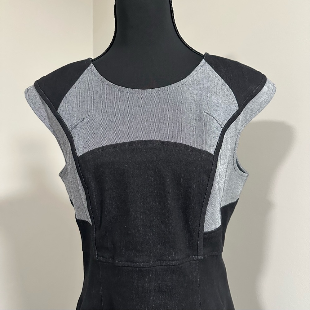 Miri Couture Denim Color Block Midi Dress